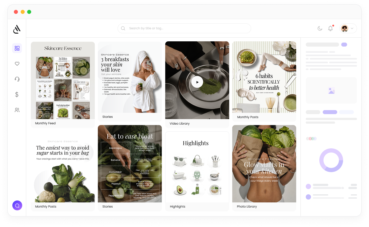 Highcontent dashboard with collections, stories, videos, and analytics